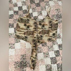 American Eagle AE Tropical Beach Spaghetti Strap Button Front Tie Tank Top